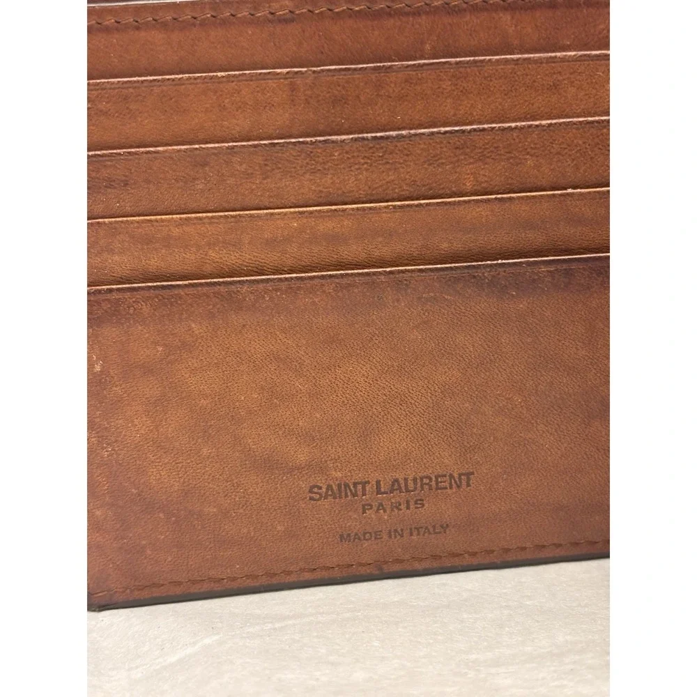 Auth YSL Paris Toasted  Brown Monogram Leather bifold wallet (No Clip)